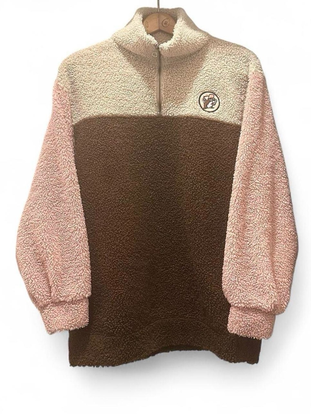 Buc-ees Sherpa Fleece 1/4 Zip Pullover Brown Pink Neapolitan Colorblock XXXX